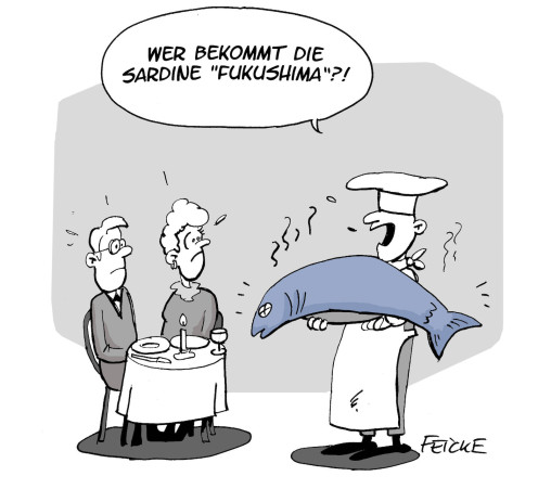 Cartoon: Wer bekommt die Sardine Fukushima?